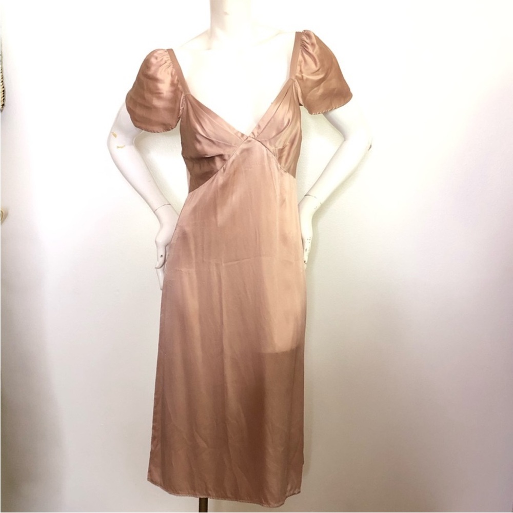 REFORMATION Champagne  Silk Cap Sleeve Dress 0